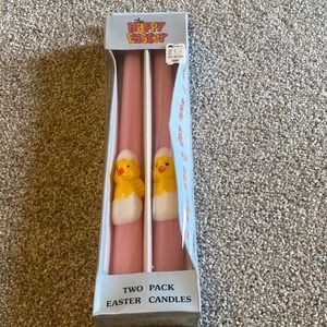 Vintage Kmart Easter‎ Candles 2 Pack Pink Taper Chick in Egg Novelty Decor